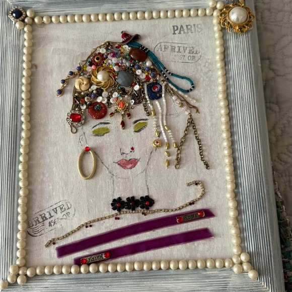 Handcrafted Mixed Media Art: "Jeweled Diva" Framed Wall Decor - Picture 1 of 7